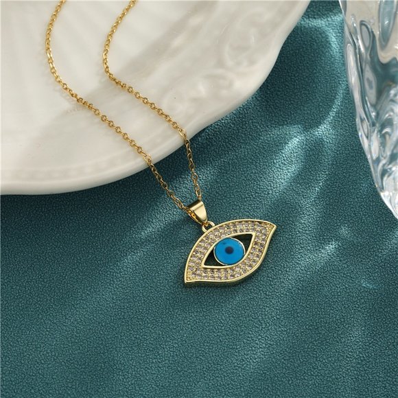 Brand NEW 18K Gold Filled BLUE Evil Eye Necklace - Picture 1 of 5